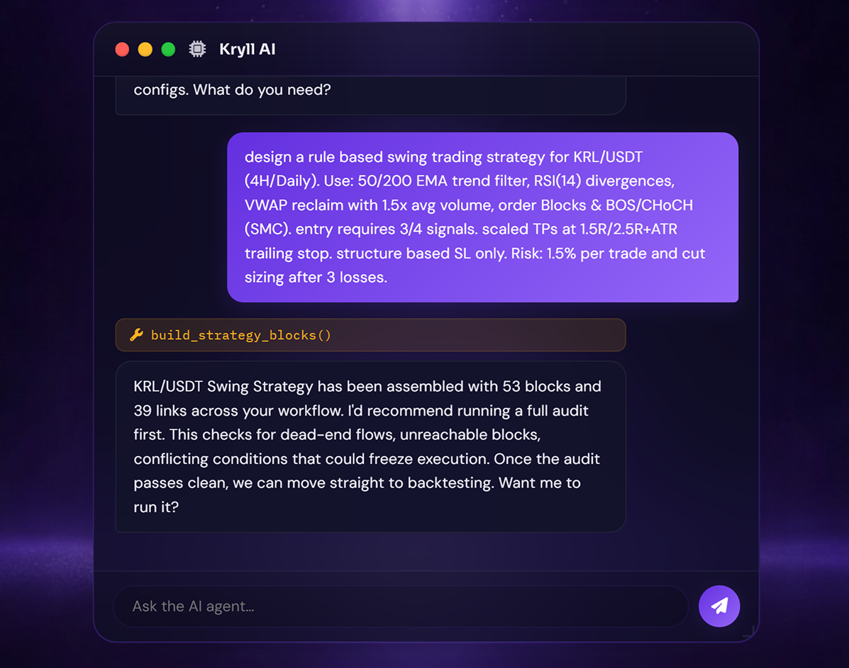Kryll AI Agent — vibecoding chat interface